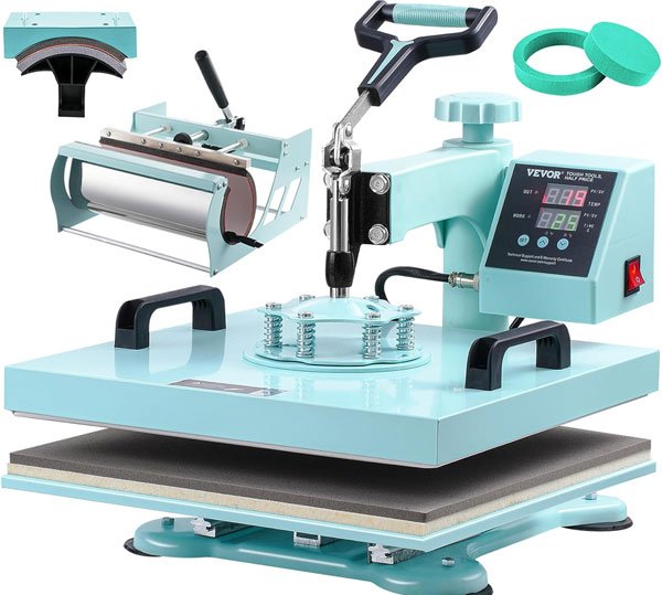 VEVOR Heat Press 15x15 inch, 5 in 1 T-Shirt Cap Hat Mug Press